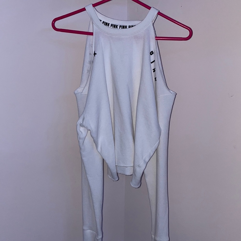 White, long sleeve, off the shoulder, blank font